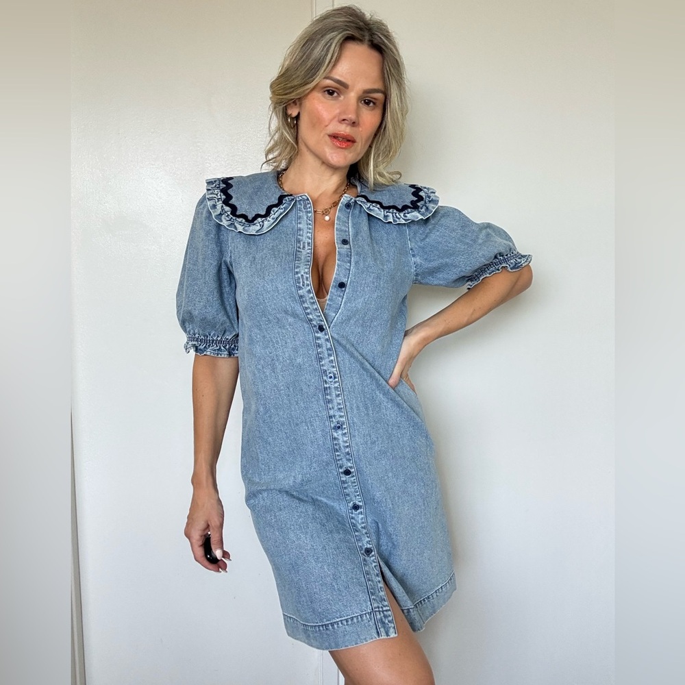 & Other Stories Frilled Mini Denim Dress